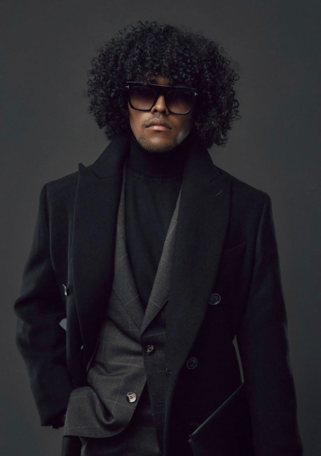 BLACK WOOL CASHMERE TAILORED COAT