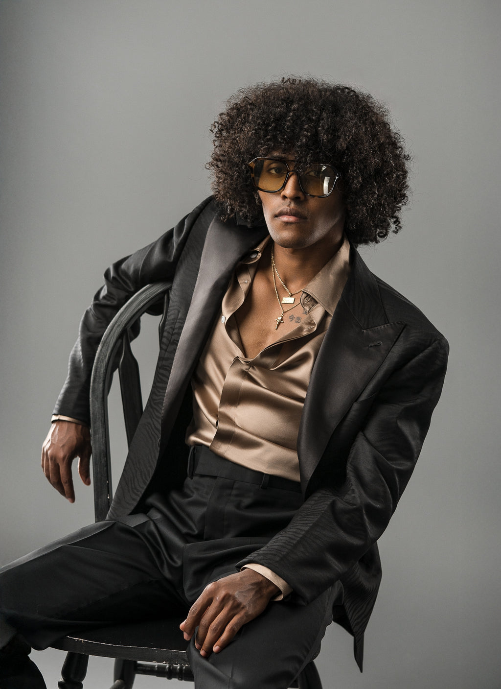 BLACK TIGER STRIPE WOOL TAILORED FIT CLAIBORNE SINGLE-BREASTED TUXEDO JACKET