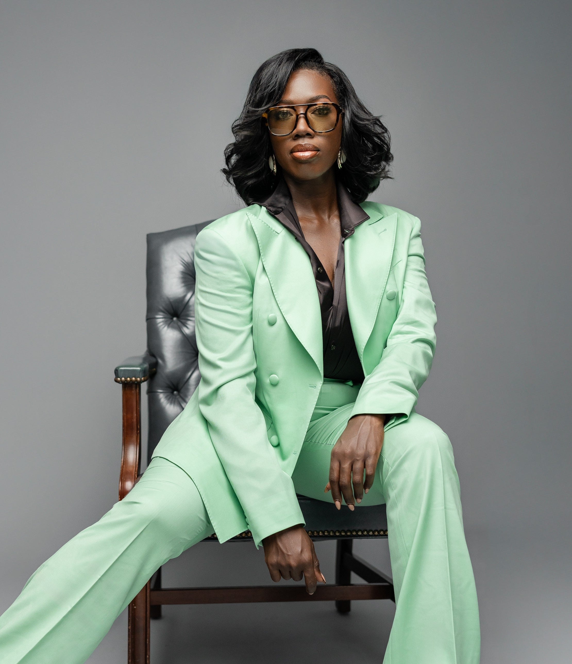 PASTEL GREEN WOOL MOHAIR MICHELLE DOUBLE-BREASTED SUIT