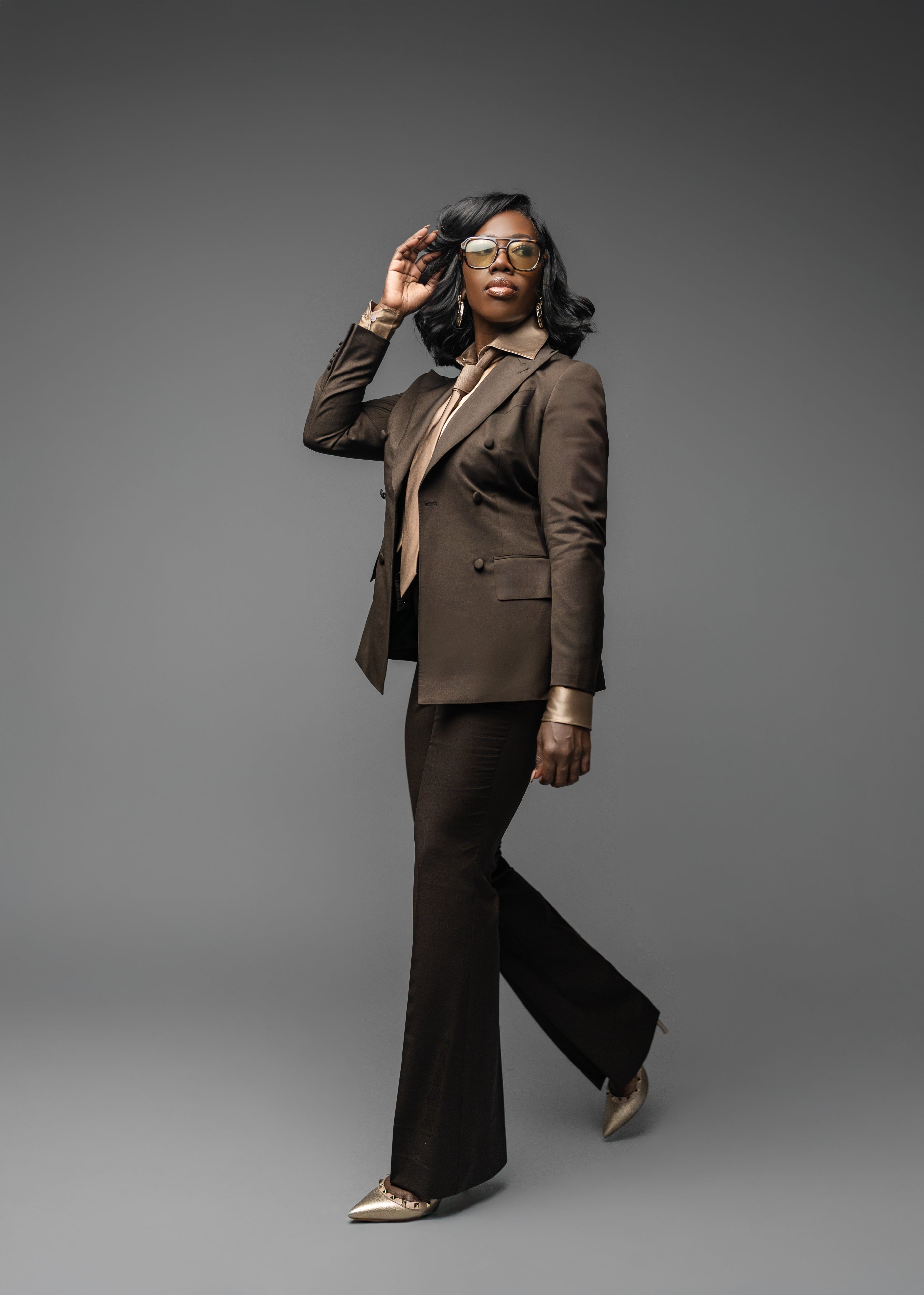 BROWN WOOL MOHAIR MICHELLE DOUBLE-BREASTED SUIT