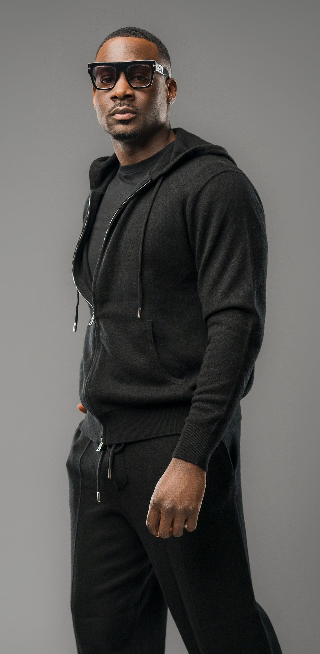 BLACK CASHMERE ZIP HOODIE SET