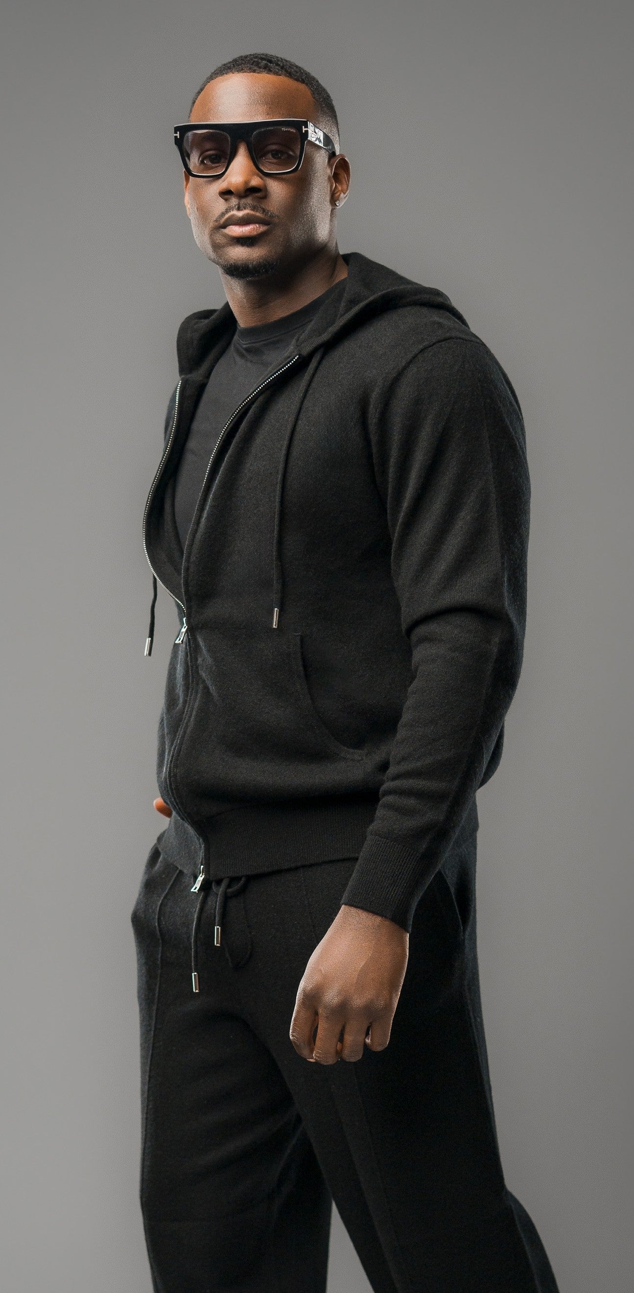 BLACK CASHMERE ZIP HOODIE SET