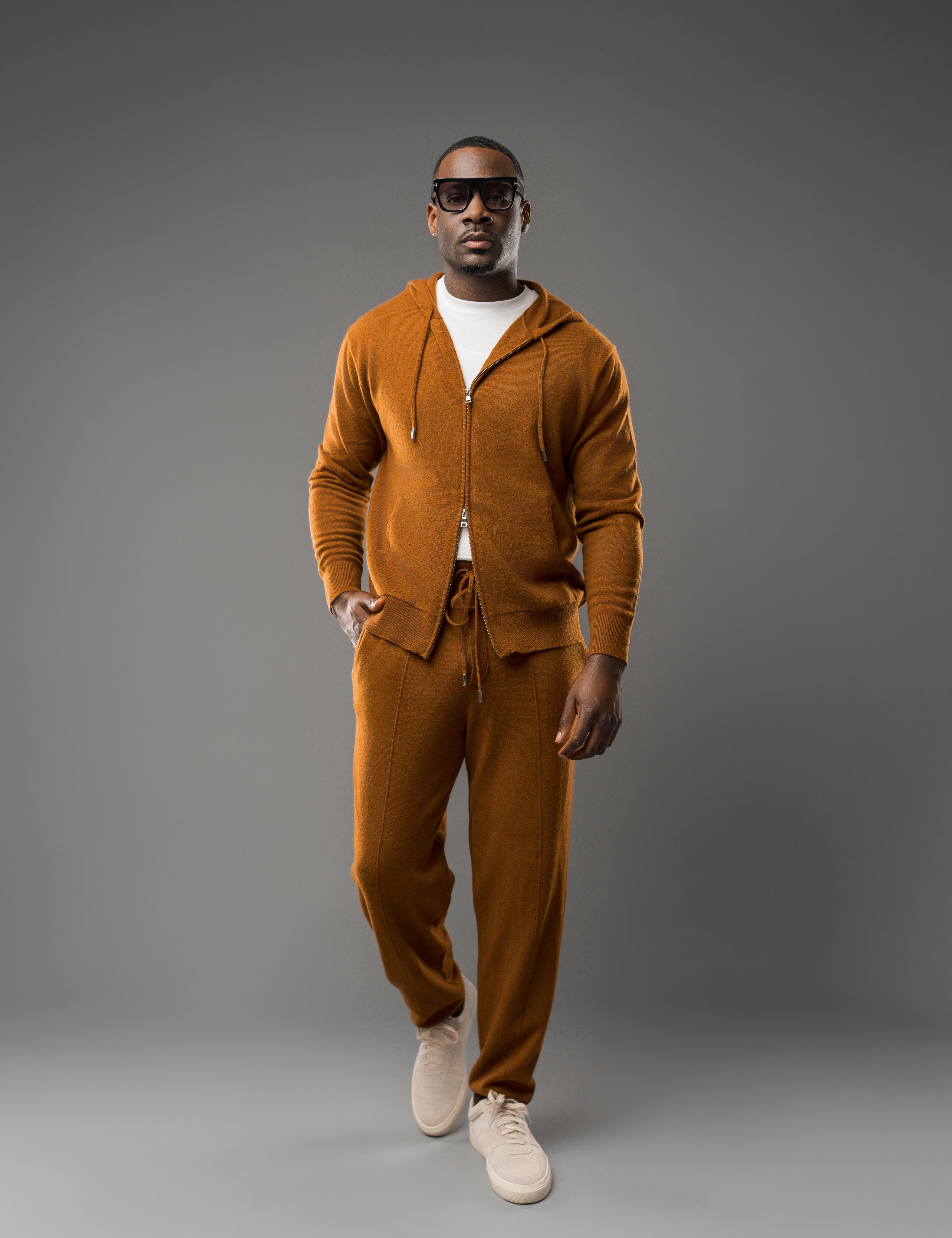 TOBACCO CASHMERE ZIP HOODIE SET