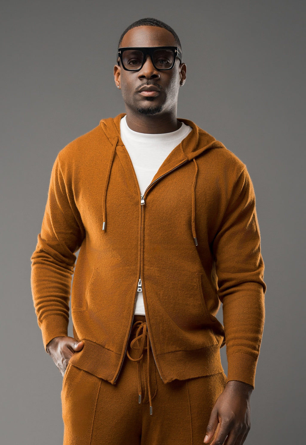 TOBACCO CASHMERE ZIP HOODIE SET