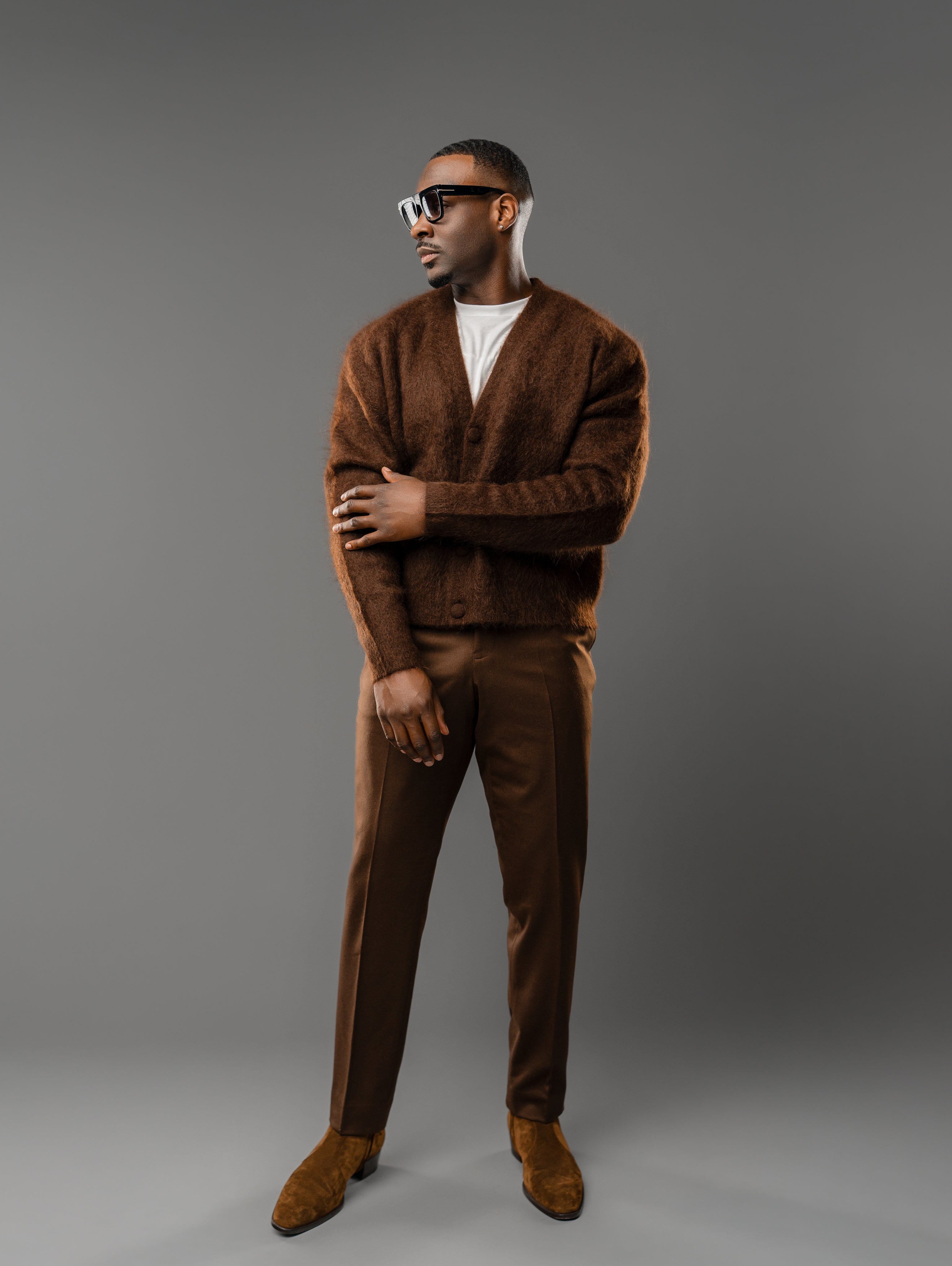 ESPRESSO BRUSHED MOHAIR CARDIGAN