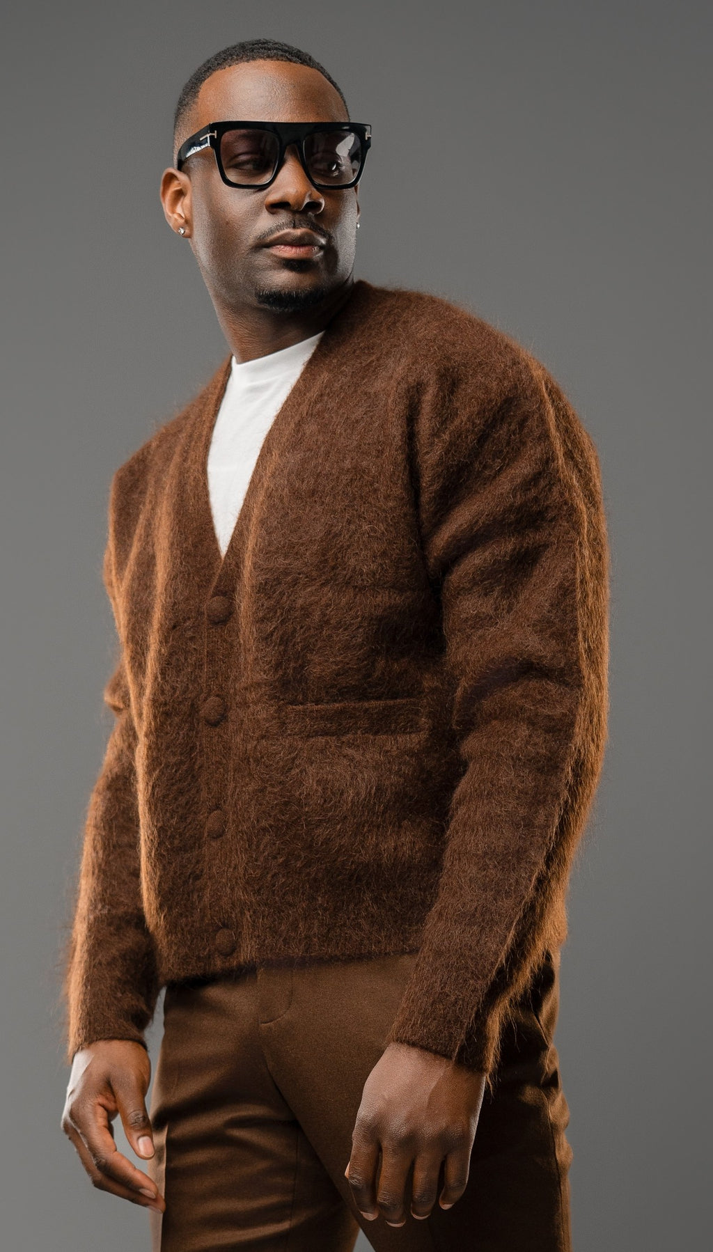ESPRESSO BRUSHED MOHAIR CARDIGAN
