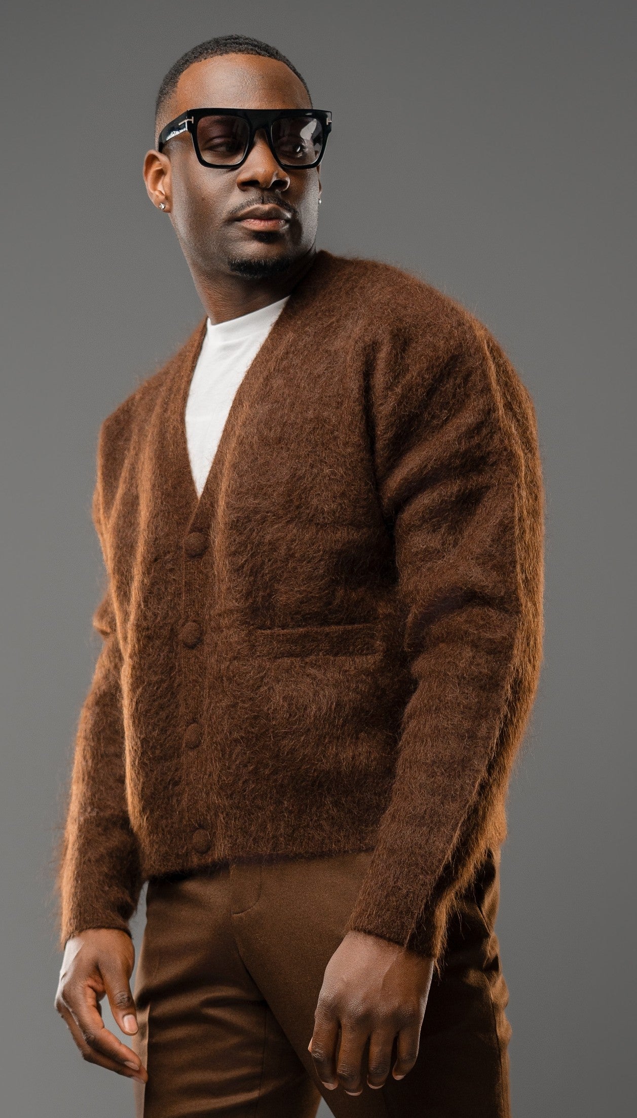 ESPRESSO BRUSHED MOHAIR CARDIGAN
