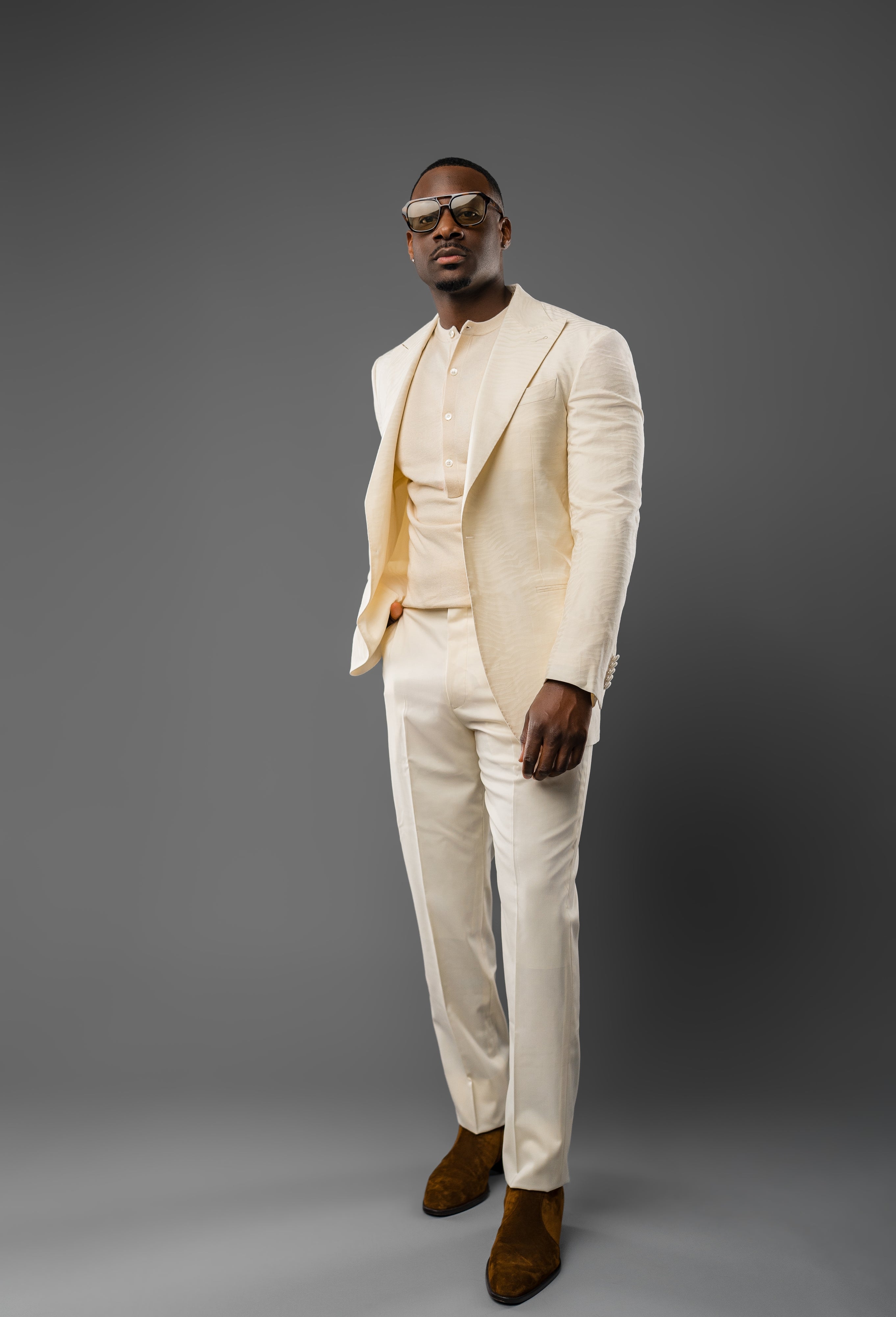 MORNING WHITE TIGER STRIPE WOOL TAILORED FIT CLAIBORNE SINGLE-BREASTED TUXEDO JACKET