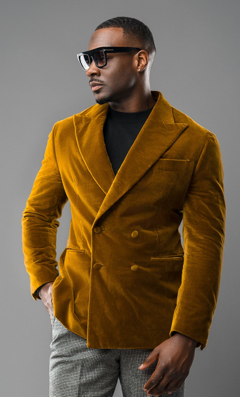 OLIVE BROWN VELVET TAILORED FIT CLAIBORNE DOUBLE-BREASTED JACKET