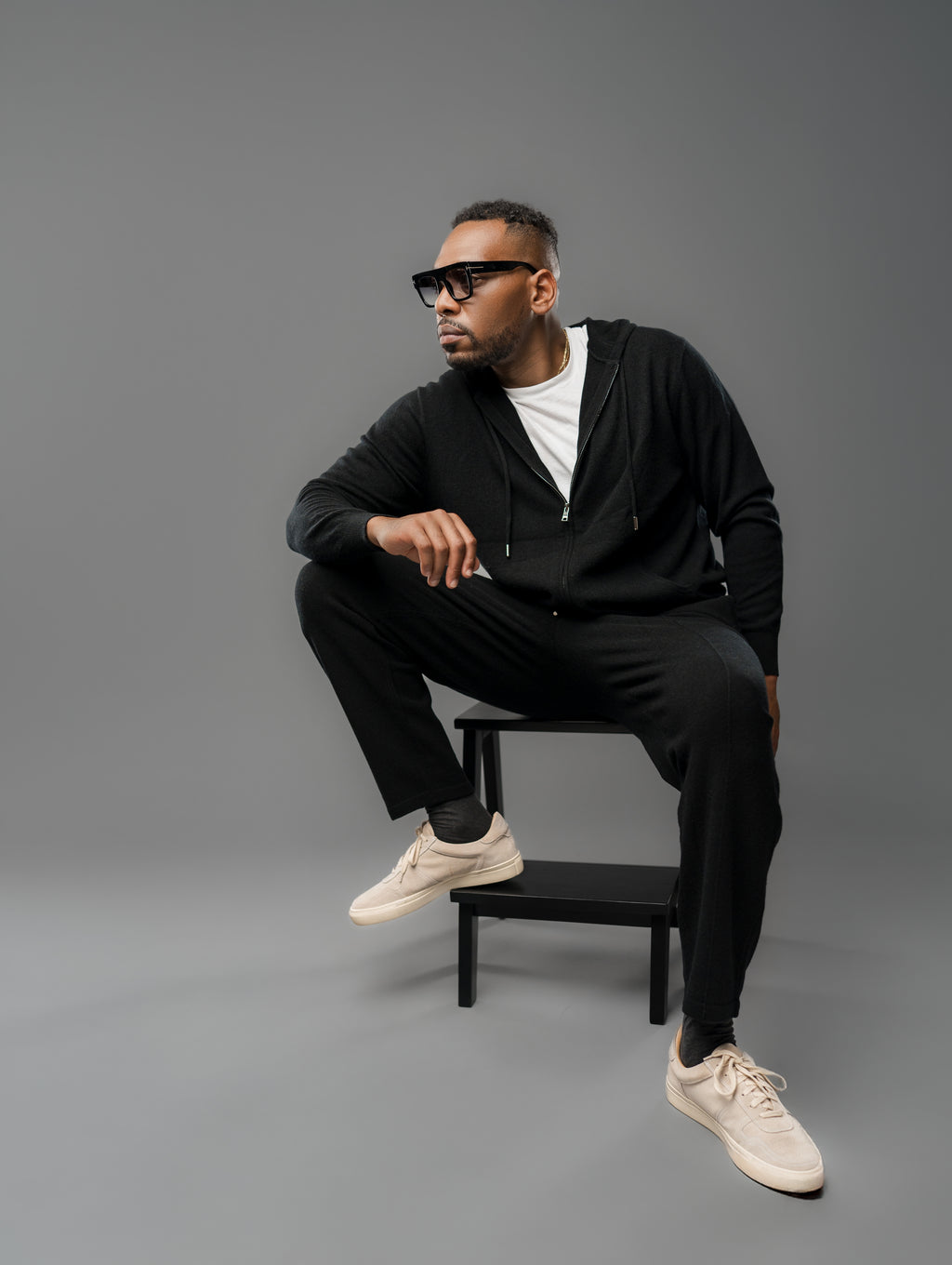 BLACK CASHMERE ZIP HOODIE SET