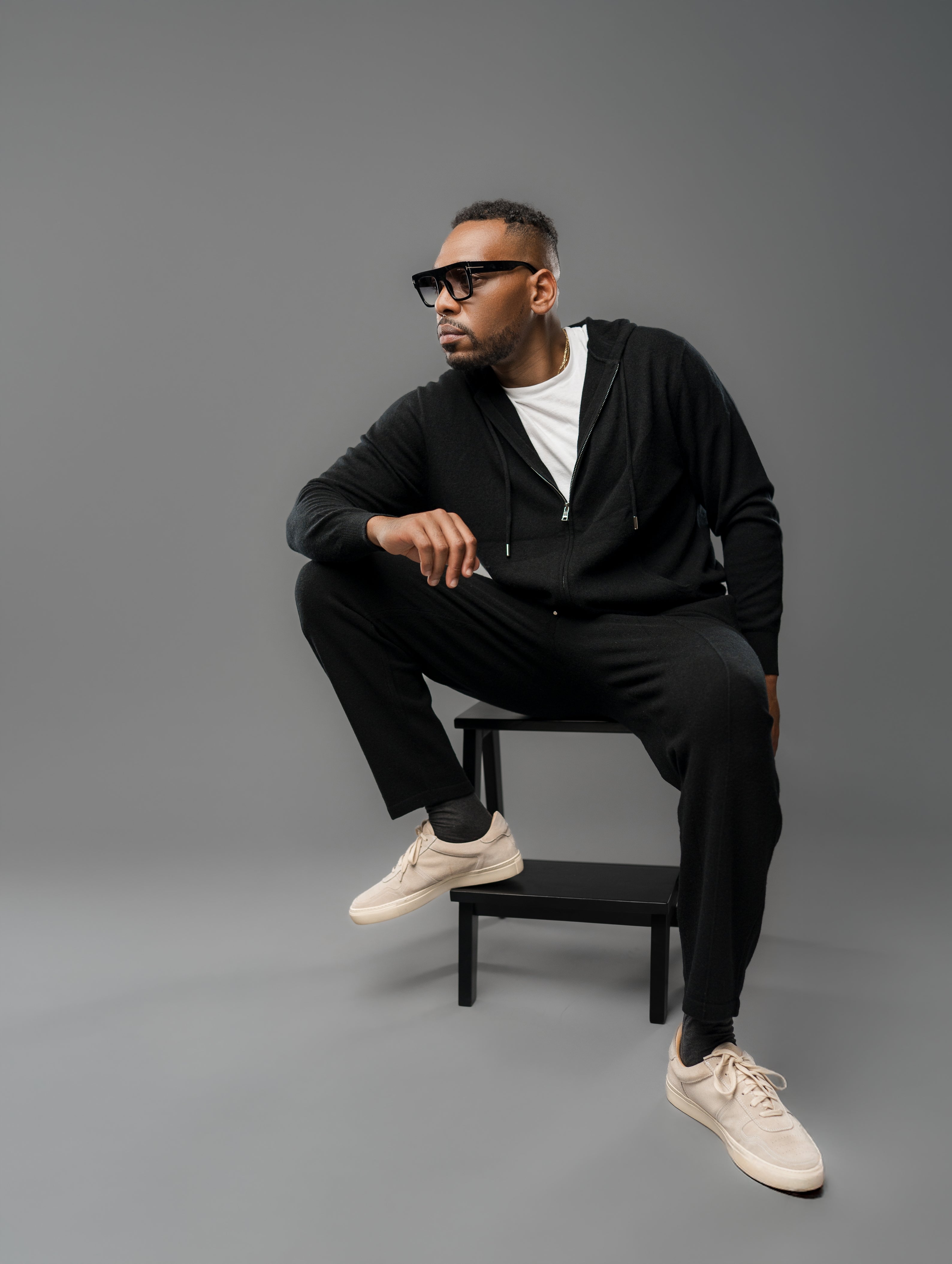 BLACK CASHMERE ZIP HOODIE SET