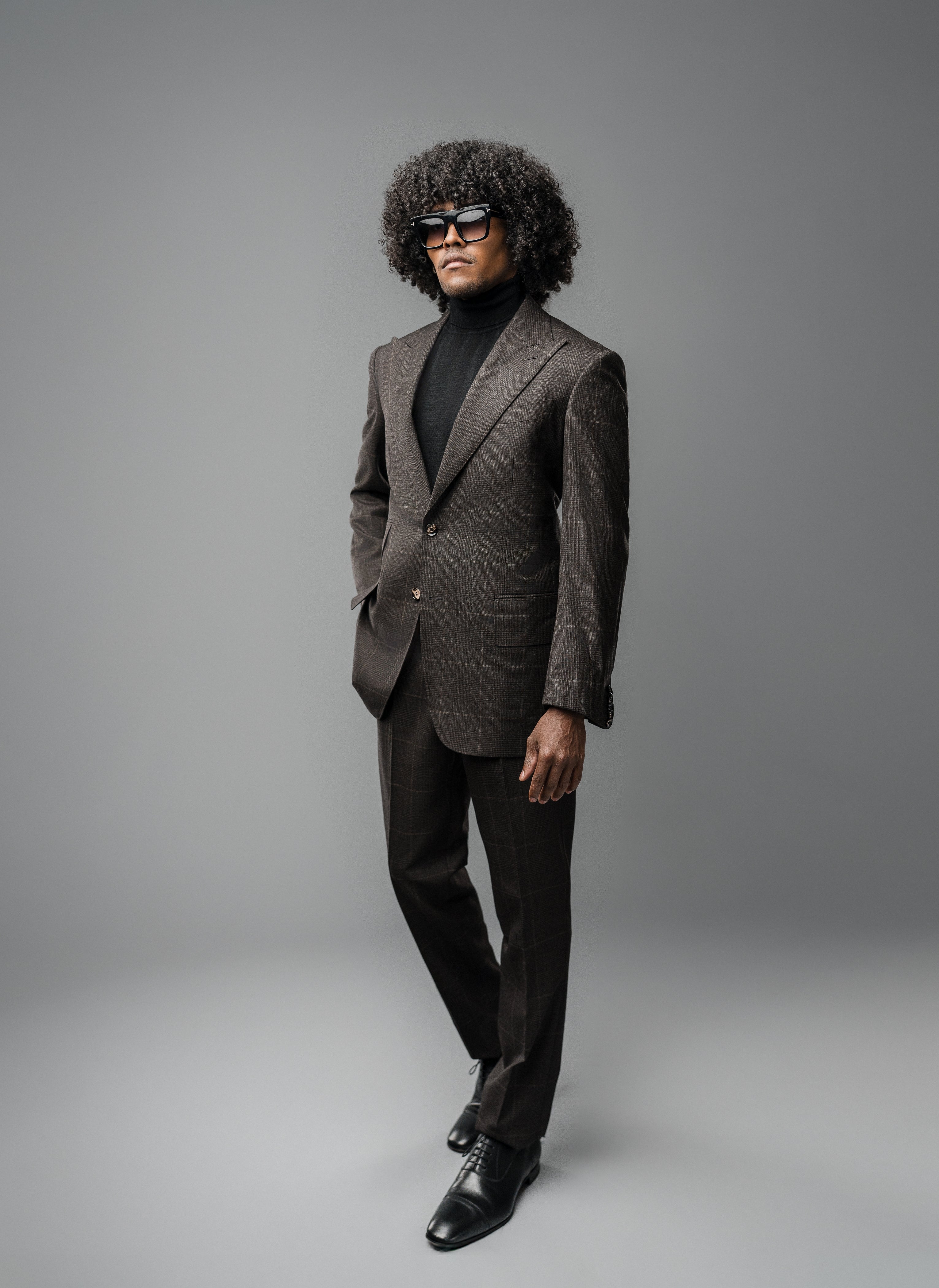 BROWN OVERCHECK WOOL TAILORED FIT CLAIBORNE SINGLE-BREASTED SUIT