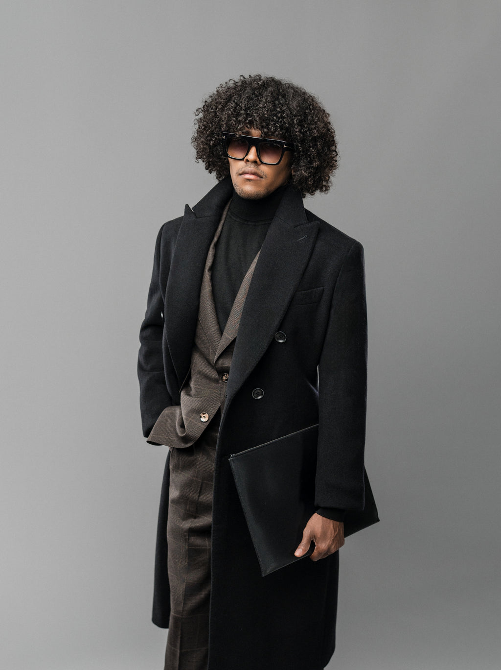 BROWN OVERCHECK WOOL TAILORED FIT CLAIBORNE SINGLE-BREASTED SUIT